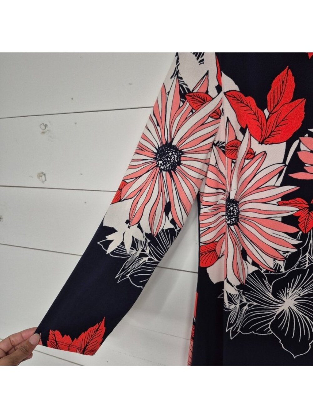 Vince Camuto Women Navy Blue Coral Floral 3/4 Sleeve Sheath Dress Size 8 - Picture 3 of 7